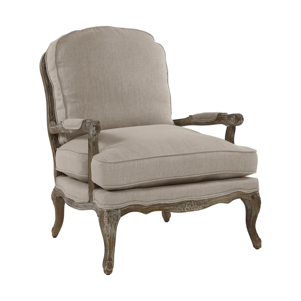 French Country Accent Chair with Rattan Back & Feather Down Cushion