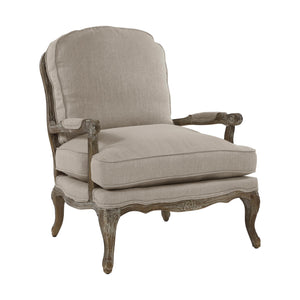 French Country Accent Chair with Rattan Back & Feather Down Cushion