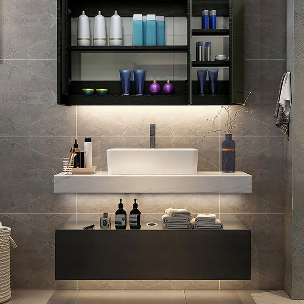 35" Floating Bathroom Vanity with Sintered Stone Countertop & Ceramic Sink