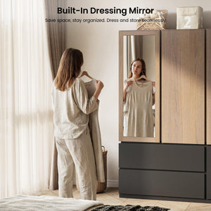 3-Door Wardrobe Armoire with Mirror & Drawers