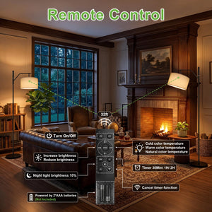 Cordless Rechargeable LED Floor Lamp with Remote & Linen Shade