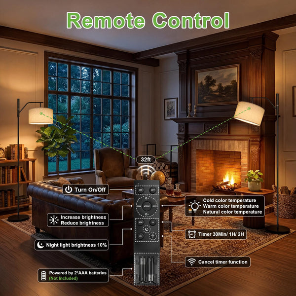 Cordless Rechargeable LED Floor Lamp with Remote & Linen Shade