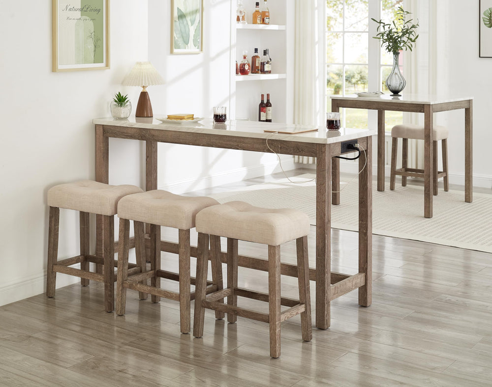 59" Bar Table Set with Power Outlet & 3 Padded Stools