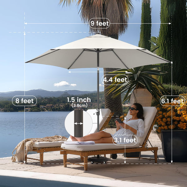 9 Ft Patio Umbrella with Push Button Tilt & UV Protection