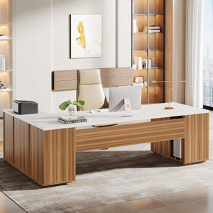 L-Shaped Executive Desk with File Drawers & Cabinet