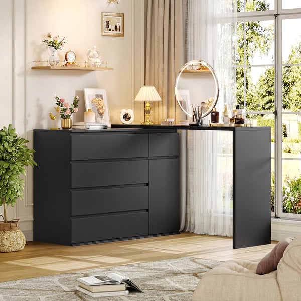 5-Drawer Dresser with Door Cabinet — Engineered Wood Storage Chest