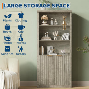 Tall Bookcase with Doors – 5-Tier, 70.87" H, Grey