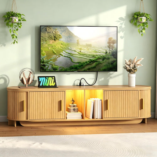 Extendable Fluted TV Stand with LED Lights & Power Outlet