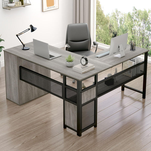 L-Shaped Corner Desk with Drawers & Storage