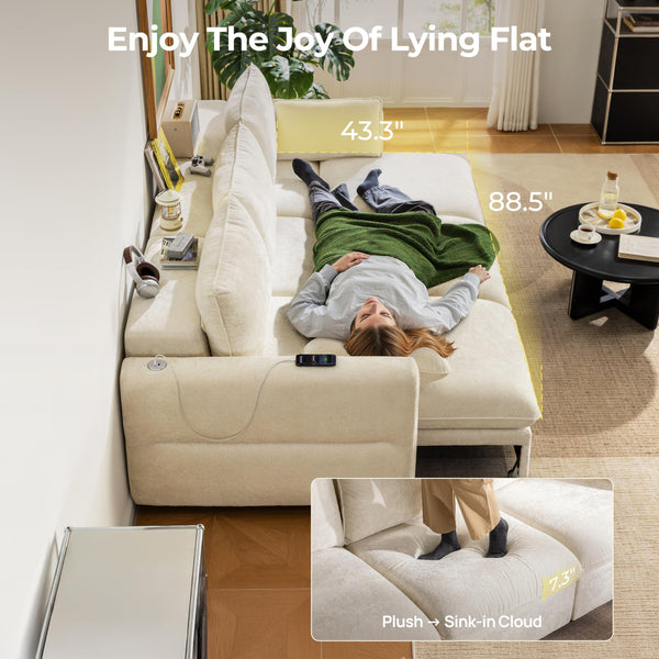 103" Electric Pull-Out Sleeper Sofa Bed | 2-in-1 Convertible Power Couch Bed