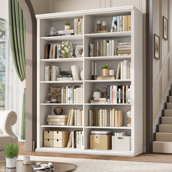 Large Wooden Bookcase – 6-Shelf Double Storage, 71.8"H x 47.2"W