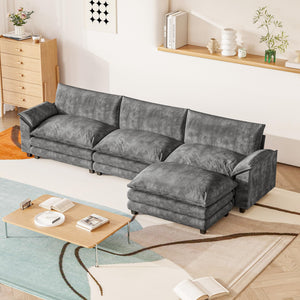 L-Shaped Modular Sectional Sofa with Deep Seat & Chenille Fabric