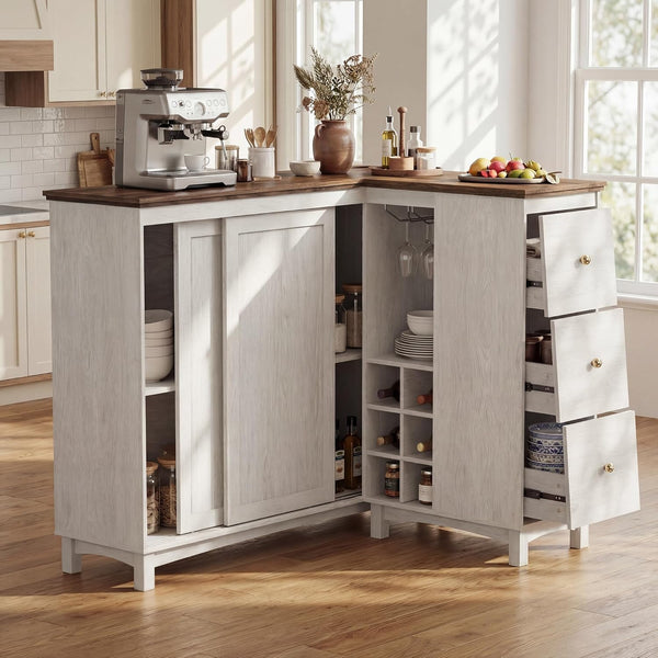 L-Shaped Bar Cabinet with Charging Station