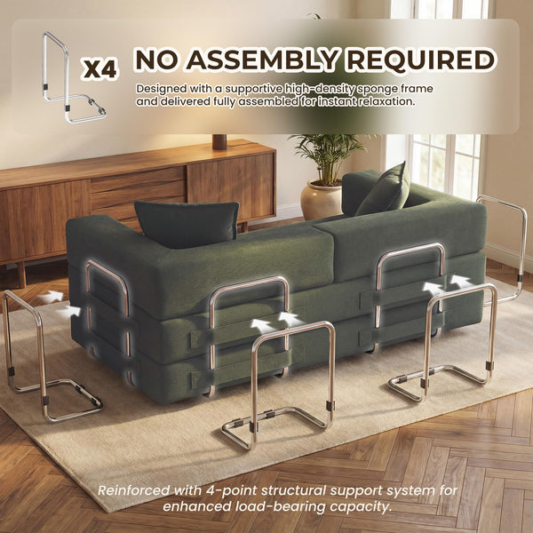 Convertible Sofa Bed with Pull-Out Sleeper | Corduroy Futon Couch | No Assembly