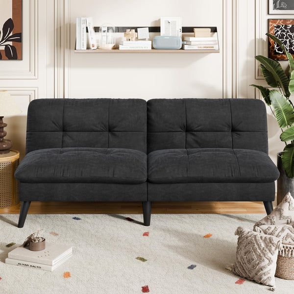Mid-Century Modern Futon Sofa Bed with Adjustable Backrest