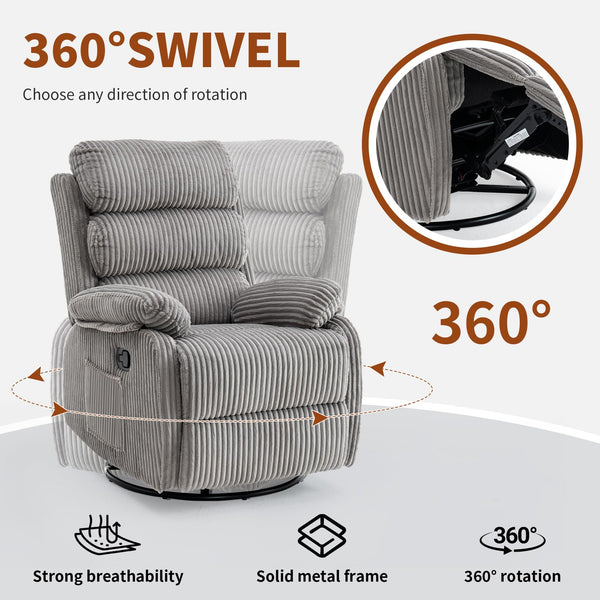 Velvet 360° Swivel Rocker Recliner Chair with Footrest