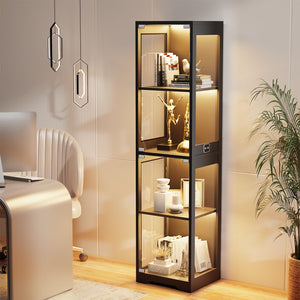 Glass Display Cabinet 4-Tier with LED Lights & Motion Sensor