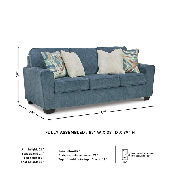 Blue Crosshatch Casual Sofa with Accent Pillows