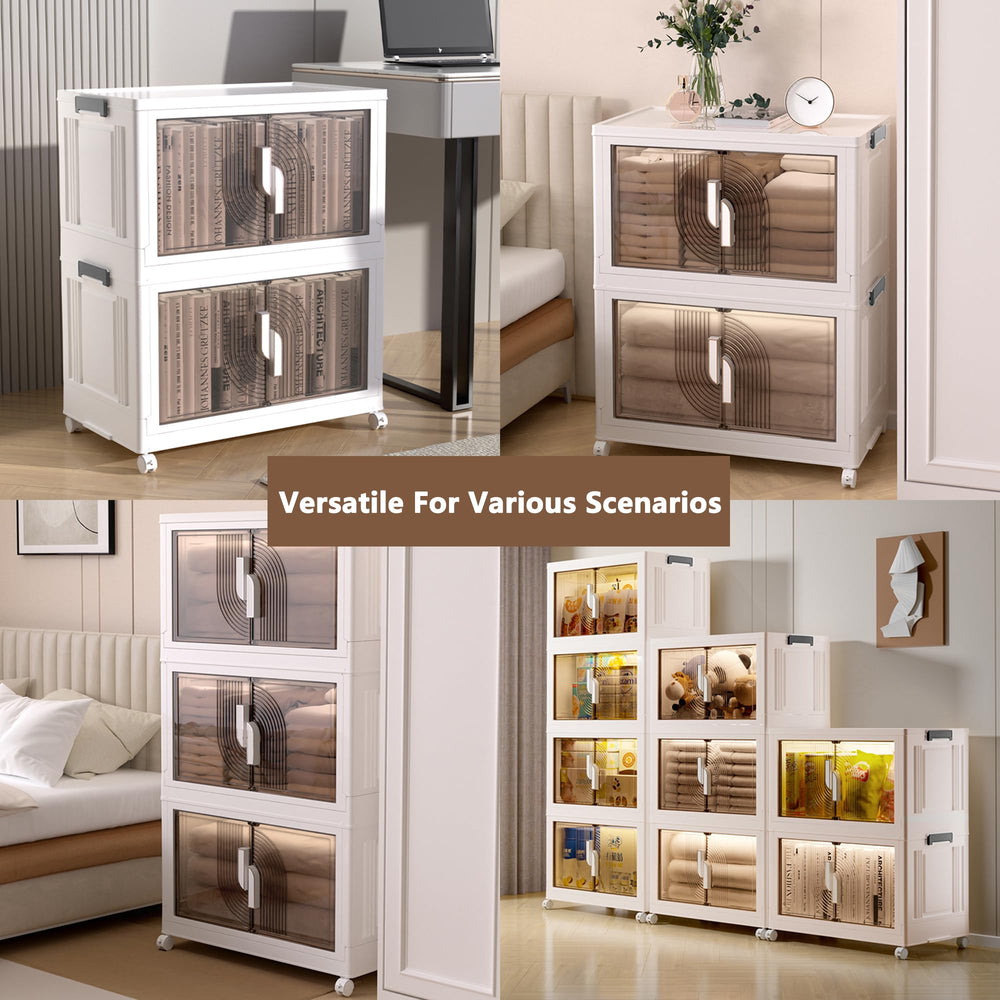 Foldable Stackable Storage Bins with Lids, Doors & Wheels
