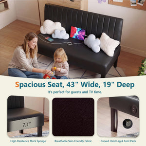 Black Leather Armless Loveseat with USB Port