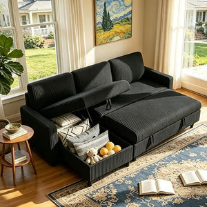 L-Shaped Sleeper Sofa with Storage Chaise
