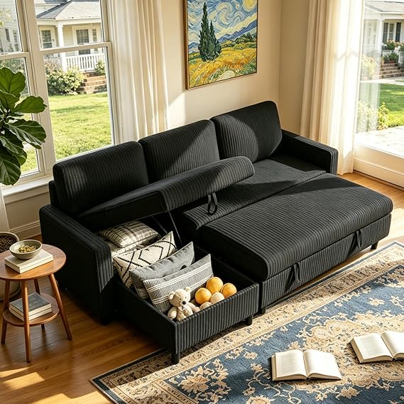 L-Shaped Sleeper Sofa with Storage Chaise