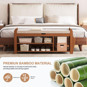 Bamboo Shoe Rack Bench with Cushion & Flip-Top Storage