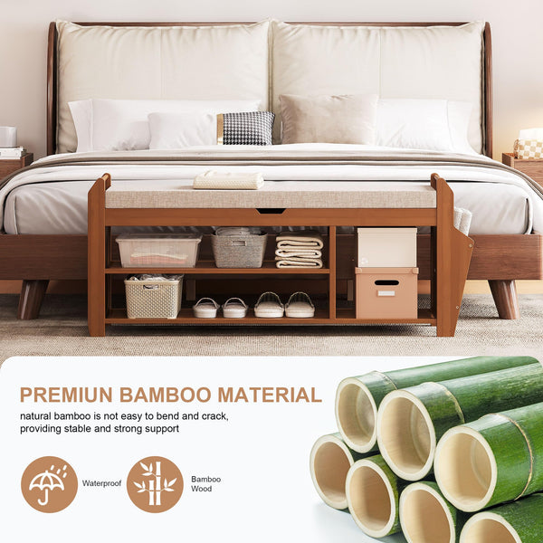 Bamboo Shoe Rack Bench with Cushion & Flip-Top Storage