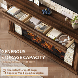 70" Electric Fireplace TV Stand with Mantel & Concealed Storage