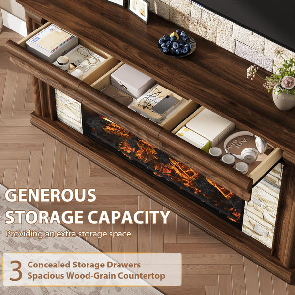 70" Electric Fireplace TV Stand with Mantel & Concealed Storage