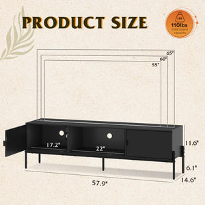 Mid-Century Modern TV Stand with Storage Cabinets & Metal Legs