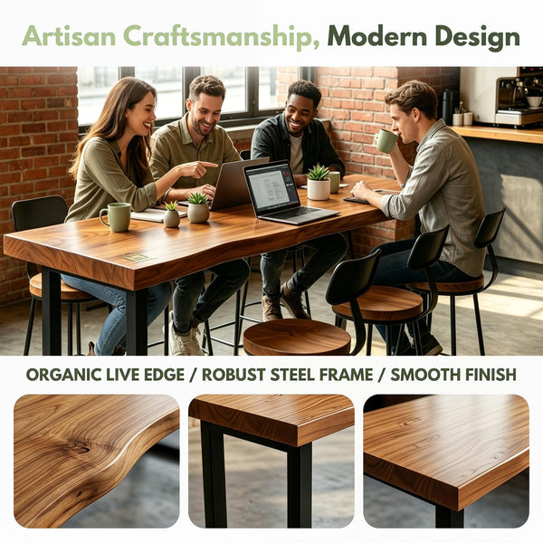 Farmhouse Narrow Bar Table – Solid Wood, Industrial Style