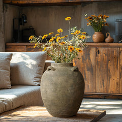 Rustic Terracotta Ceramic Vase – Round Brown Clay Floor Vase