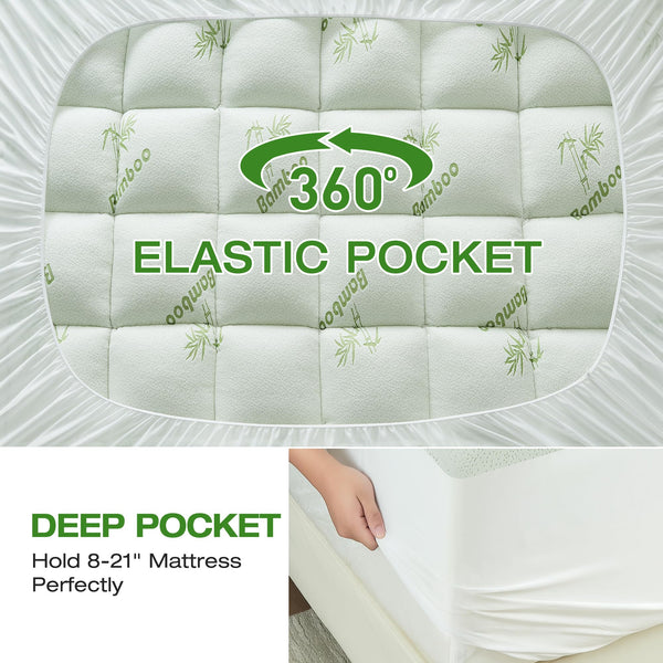 Bamboo Viscose Pillow Top Mattress Topper with Deep Pocket