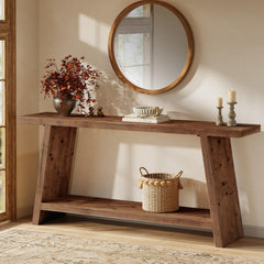 Solid Wood Console Table with 2-Tier Storage