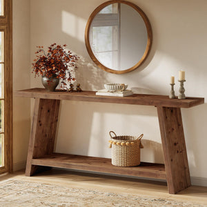 Solid Wood Console Table with 2-Tier Storage