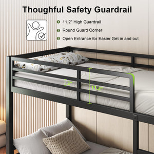 Twin Over Twin Metal Bunk Bed with Ladder and High Guardrail