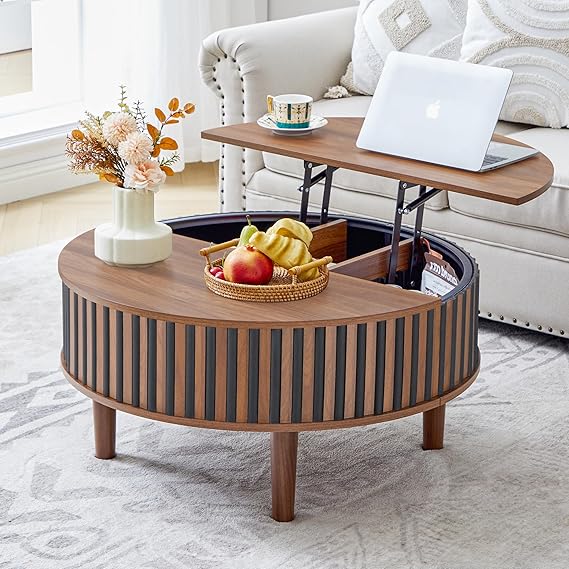 Round Lift-Top Coffee Table with Hidden Storage
