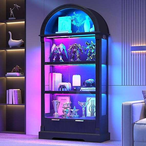 72" Lighted Display Cabinet with Glass Doors and Drawer