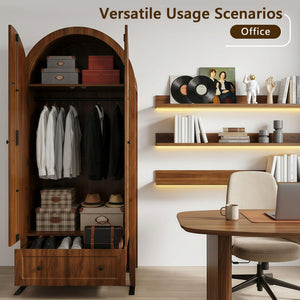 Armoire Wardrobe Closet with Drawer & Arched Doors — Walnut