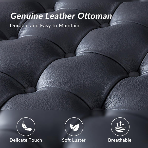 Genuine Leather Square Tufted Ottoman Coffee Table