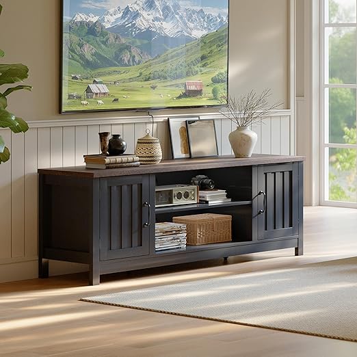 54" Farmhouse TV Stand with Storage Cabinets & Fluted Doors