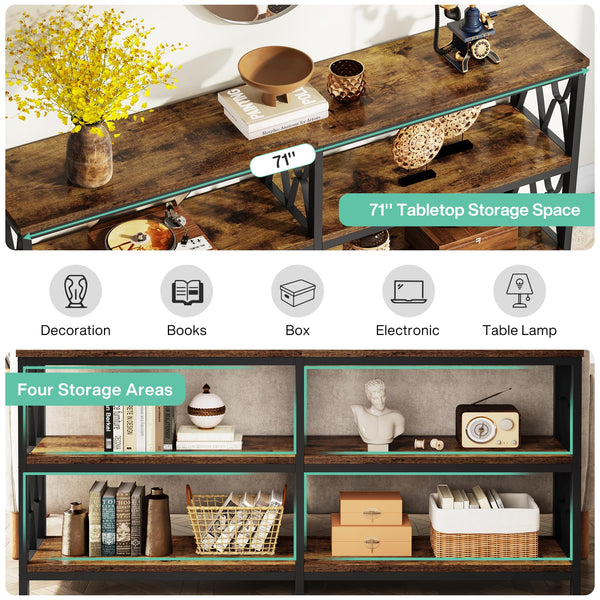 71" 3-Tier Console Sofa Table with Storage Shelves