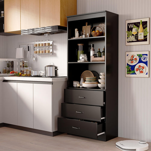 Tall Bookshelf with Drawers & Open Shelves