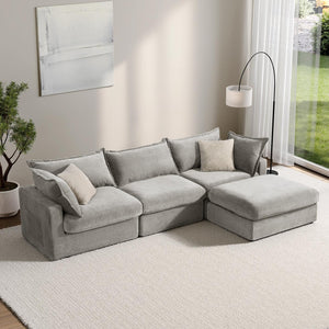 118.5" Modular Sectional Sofa with Storage Ottoman – Light Grey
