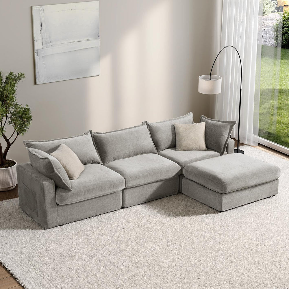 118.5" Modular Sectional Sofa with Storage Ottoman – Light Grey