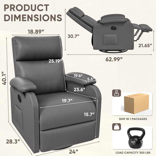 Swivel Rocking Recliner Chair with Massage & Adjustable Footrest
