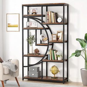 9-Shelf Etagere Bookcase with Metal Frame