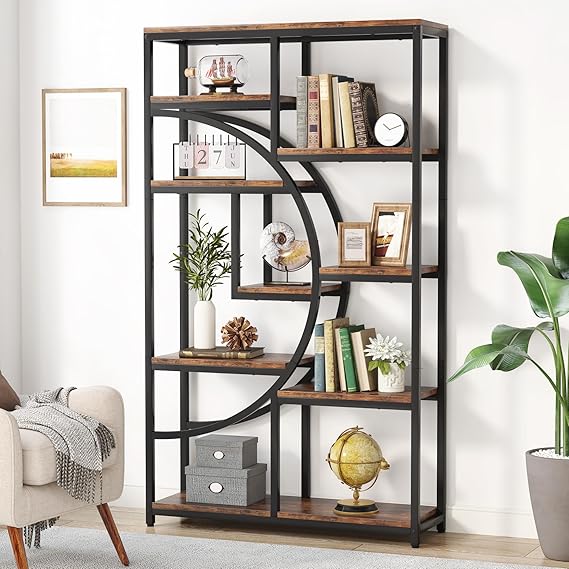 9-Shelf Etagere Bookcase with Metal Frame
