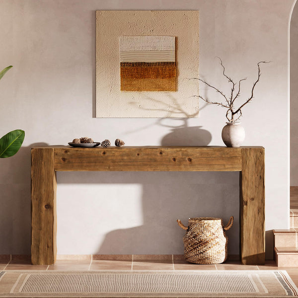 63-Inch Solid Wood Console Table – Farmhouse Entryway & Sofa Table